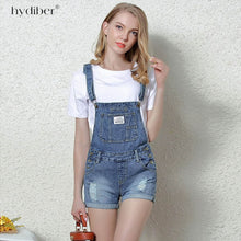 Load image into Gallery viewer, Short denim overalls women jumpsuit high waist casual fashion jeans playsuit blue dungarees 2018 summer clothing