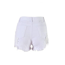 Load image into Gallery viewer, Embroidery fringe hole denim shorts women Streetwear zipper high waist shorts female summer casual pocket mini short womens 2018