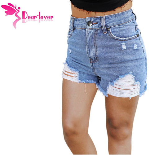 Dear Lover New Summer Women Wash Blue High Waist Destroyed Jean Shorts LC786123